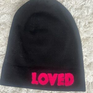 Kerri Rosenthal x Spiritual Gangster pink 'LOVED' Embroidery black beanie